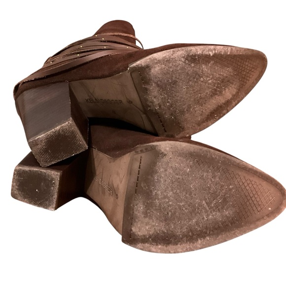 Kelsi Dagger Zena Suede Western Fringed Heeled Bootie - Picture 9 of 11